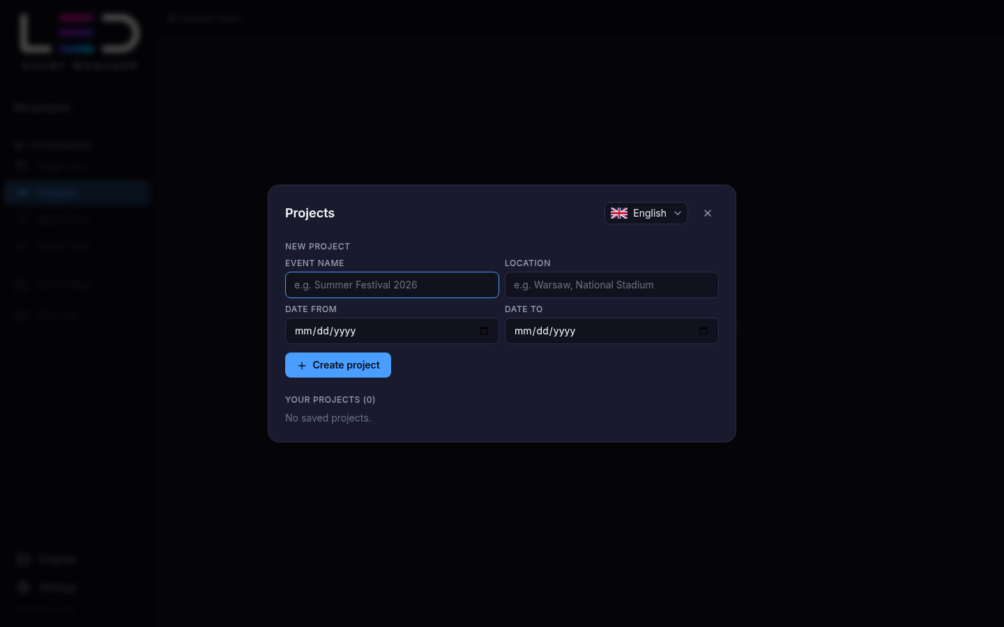 Projects window on first launch