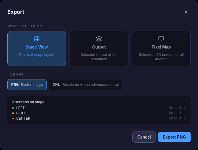 Export dialog