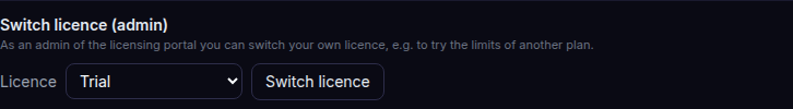 Switch licence (admin)